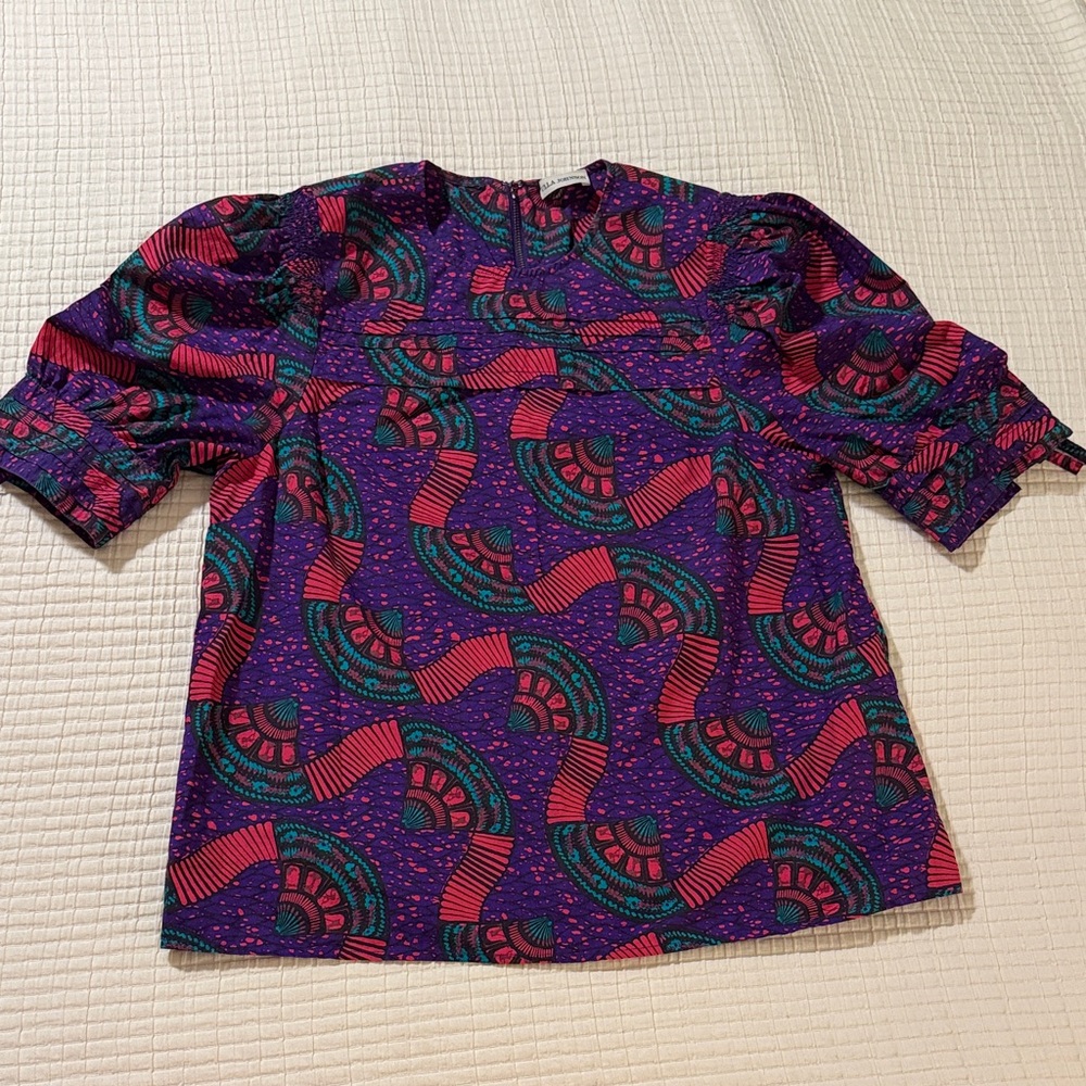 Ulla Johnson Vibrant Purple Patterned Puff Sleeve Top